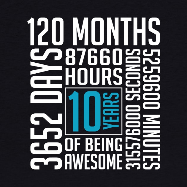 10th Birthday Vintage Retro T Shirt 120 Months by shopflydesign